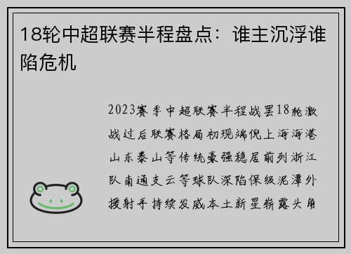 18轮中超联赛半程盘点：谁主沉浮谁陷危机